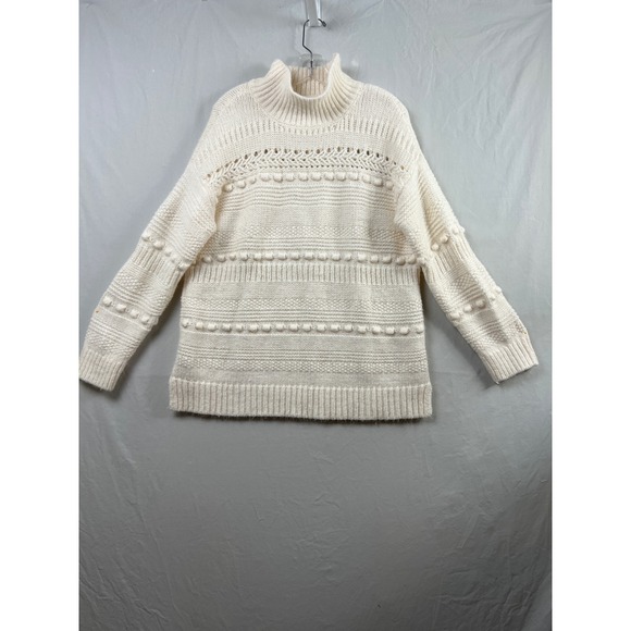 Lou & Grey Sweaters - Lou & Grey Sweater Womens Large Cream Alpaca Blend Bobble Mock Neck Chunky Knit